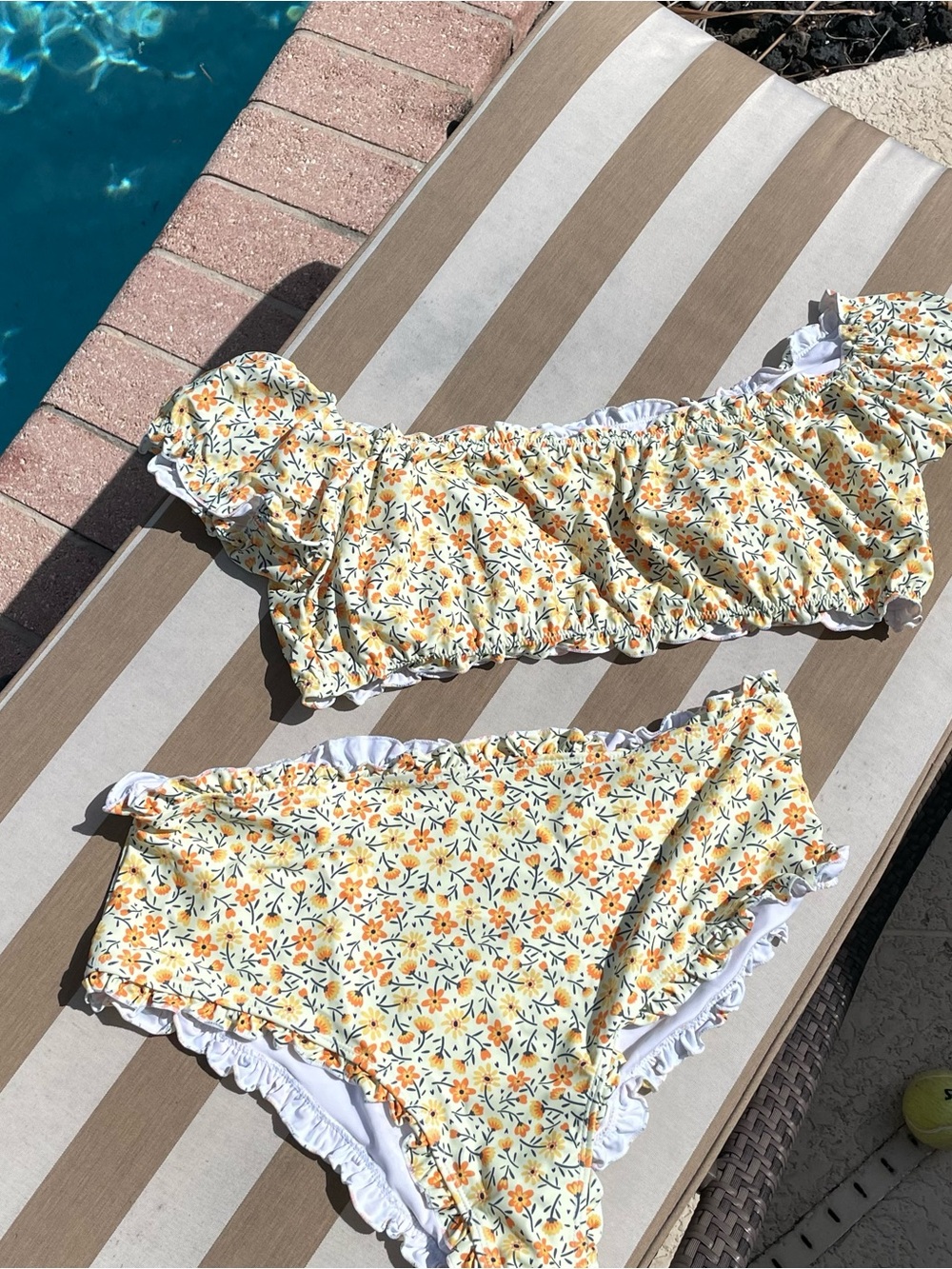 SHEIN Yellow Floral Ruffle Bikini Set